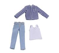 MagiDeal Vestiti da Uomo in 1:12, Gilet, Maglietta e Jeans, Accessori di Moda per Figure di Soldati Maschi da 6 Pollici, Corpo di Bambola BJD, Griglia Blu