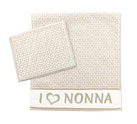 MAGIE DI CASA Asciugamani PERSONALIZZATI, Set 2 Pezzi Spugna da Bagno Spugna, Viso + Ospite Cotone 100% Made in Italy (LOVE NONNA ECRU)