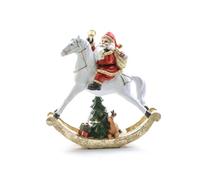 Magie di Natale Babbo su Cavallo a Dondolo in poliresina con luci a Batteria in Scatola Regalo (24.5 x 8 x 24.5 h)