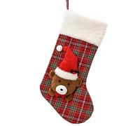 Magie di Natale Calza di Natale a Quadri con Orsetto a Maglia per addobbi e Decorazioni Natalizie da 53 cm
