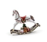 Magie di Natale Cavallo a Dondolo Natalizio Bianco, Verde e Rosso in Resina Decorazione per l'interno