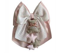 Magie di Natale Fiocco nascita in cotone personalizzabile fatto a mano 35 x h 40 cm "Made in Italy" Rosa Cipria - Organza Bianco