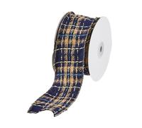 Magie di Natale Nastro "Tartan" con motivo scozzese blu e oro per decorazioni e confezioni natalizie, da 60 mm x 10 metri