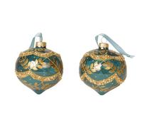 Magie di Natale Pallina in vetro blu con decorazioni oro per albero di Natale da Ø 10 cm, confezione da 2 pezzi