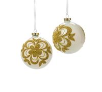 Magie di Natale Pallina in vetro con fiore per albero di Natale (Ø 12 cm set da 2 pezzi)
