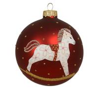 Magie di Natale Pallina in vetro rossa opaca con cavallo per albero di Natale, decorazione da Ø 10 cm