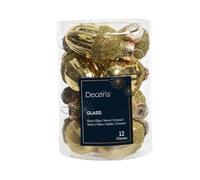 Magie di Natale Palline in vetro per albero di natale, confezione da 12 pezzi (Forma a Ghianda, Oro)