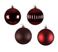 Magie di Natale Palline per albero di natale da Ø 10 cm, tubo da 4 pezzi (Rosso Scuro, Plastica Infrangibile)