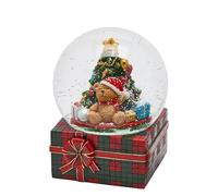 Magie di Natale Sfera d'Acqua su Pacco Regalo con Orso, Decorazione Natalizia Alta 20 cm (Orso con Albero)