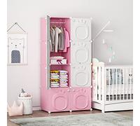 MAGINELS Armadio per bambini, organizer per armadio con porta, spazio per costumi da bambini aperto da appendere e 6 cubi, rosa (71 x 35,6 x 142 cm)