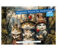 Magische Wesen im Zauberland - Fantasie-Tiere im Steampunk-Kalender (Wandkalender 2026 DIN A3 quer), CALVENDO Monatskalender: Steampunk-Charme trifft Märchenzauber