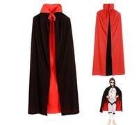 MagiSel Mantello per Costume di Halloween, Mantello Vampiro, Cappa da Carnevale - Nero Rosso, 90 cm, per Bambini, Party e Cosplay