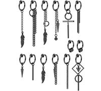 Magitaco 14 orecchini pendenti a cerchio per uomini e donne orecchini a clip non piercing in acciaio inossidabile pendenti orecchini a cerchio incernierati orecchini a catena lunga orecchini pendenti