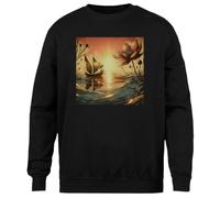 MAGITONE Arte Generata Dall'intelligenza Artificiale di Fiori E Barche Maglia Nera Unisex Girocollo Genderless Unisex Black Jumper Genderless Crewneck