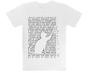 MAGITONE Il Gatto Sta Giocando con Il Codice Binario Maglietta Bianca per Bambini T-Shirt A Maniche Corte per Bambini Kids White Tee Children Short Sleeve T-Shirt