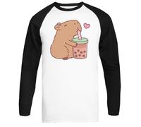 MAGITONE Il Simpatico Capibara AMA Il Bubble Tea T-Shirt da Baseball Unisex A Maniche Lunghe Bianca Unisex Baseball Tee White Long Sleeve T-Shirt