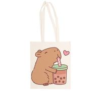 MAGITONE Il Simpatico Capibara Ama Il Bubble Tea Totebag Unisex Borsa Per La Spesa Beige Riutilizzabile Unisex Totebag Beige Shopping Sack Reusable