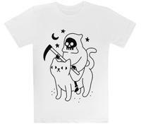 MAGITONE La Morte Cavalca Un Gatto Nero Maglietta Bianca per Bambini T-Shirt A Maniche Corte per Bambini Kids White Tee Children Short Sleeve T-Shirt
