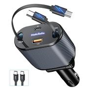 MAGJIEYX Caricabatterie Auto Retrattile, 80W Caricatore Auto Ricarica Rapido, 2 Cavo Retrattili e 2 Porte USB, Compatibile con iPhone 16 15 Pro Max/iPad/Galaxy/Tablet, Grigio scuro