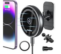 MAGJIEYX Caricatore Wireless Auto per Magsafe, Ricarica Rapida Wireless Compatibile con iPhone 16,15,14,13,12,Pro Max,Mini,per Bocchetta Aria/Cruscotto Adattatore, QC3.0 da 36W incluso Nero