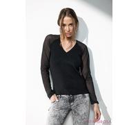 Maglia a coste con maniche in tulle semitrasparente Jadea 4655