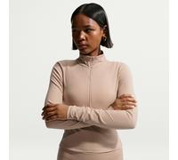 Maglia a costine aderente a manica lunga con cerniera a un quarto Nike Chill Knit - Donna - Marrone