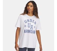 Maglia a manica corta Under Armour Heavyweight Collegiate Oversized da donna Bianco / Aurora Porpora / Bianco L