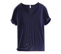 Maglia a maniche corte da uomo, basic, estiva, sportswear, con scollo a V, per lo sport, traspirante, top a maniche corte, per la spiaggia, maglietta casual da spiaggia, Blu marino, XXL