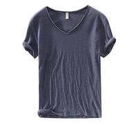 Maglia a maniche corte da uomo, basic, estiva, sportswear, con scollo a V, per lo sport, traspirante, top a maniche corte, per la spiaggia, maglietta casual da spiaggia, grigio scuro, XXL
