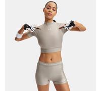 Maglia a maniche corte HeatGear® Mock Crop da donna Timberwolf Taupe / Summit Bianco M