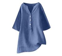 Maglia a Maniche Corte in Cotone e Lino con Scollo a V da Donna e Mezza Manica T-Shirt Vintage Sexy Tinta Unita alla Moda Casual Ampia e Curva Camicie Donna Eleganti Offerte del Giorno