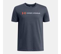 Maglia a maniche corte Under Armour Logo Wordmark da ragazzo Downpour Grigio / Fire / Mod Grigio YXS (122 - 127 cm)