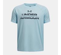 Maglia a maniche corte Under Armour Tech™ Split Wordmark da ragazzo Stream / Midnight Blu Marino YXS (122 - 127 cm)