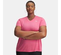 Maglia a maniche corte Under Armour Tech™ Twist V-Neck da donna Super Rosa / Bianco 2X