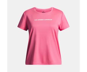 Maglia a maniche corte Under Armour Tech™ Wordmark Graphic da ragazza Super Rosa / Bianco YXL (160 - 170 cm)