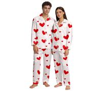 Maglia a maniche lunghe con motivo floreale a cuore, pantaloni comodi da donna, tessuto morbido, elastico in vita, taglio classico, idea regalo, festa dell'amore, versatile, bianco, L