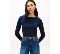 Maglia a maniche lunghe con scollo a barchetta e polsini con bottoni Blu L Tinta unita