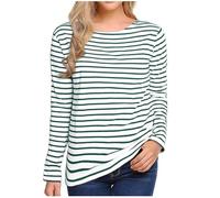 Maglia a maniche lunghe da donna a righe con scollo a barca, a maniche lunghe, basic da donna, maglietta a righe, verde, L