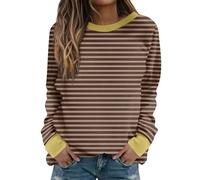 Maglia a maniche lunghe da donna a righe, in cotone, a blocchi di colore, caffè, L