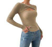 Maglia a maniche lunghe da donna, colore nero, elegante, a maniche lunghe, slim fit, con scollo a V, a maniche lunghe, slim fit, maglione elasticizzato a maglia fine, a, m