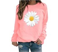 Maglia a maniche lunghe da donna, con scollo rotondo, casual, con stampa a margherita, leggera, 2023, per autunno e inverno, a maniche lunghe, da donna, Colore: rosa., L