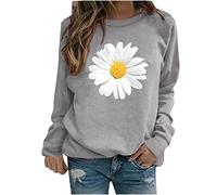 Maglia a maniche lunghe da donna, con scollo rotondo, casual, con stampa a margherita, leggera, 2023, per autunno e inverno, a maniche lunghe, da donna, grigio., m