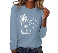 Maglia a maniche lunghe da Donna con Stampa di Denti di Leone Casual Girocollo Blusa Slim Fit Pullover Comodo Top Leggero a maniche lunghe T-Shirt Basic Cotone Longsleeve Tshirt Streetwear, #02