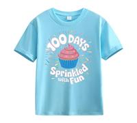 Maglia a maniche lunghe da donna e ragazza, casual, a maniche corte, 100 giorni di scuola, opening 100 giorni Anniversary Personality Loose Short Sleeved Ragazzi, Azzurro, 4-5 Jahre
