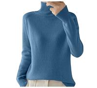 Maglia a maniche lunghe da donna, elegante: dolcevita da donna, in cotone, elegante maglione invernale morbido, maglione da donna, in cashmere, taglie forti, felpa corta, Blu, xxl