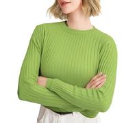 Maglia a maniche lunghe da donna, elegante, scollo rotondo, maglione invernale per il tempo libero, casual, a maniche lunghe, verde, L