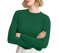 Maglia a maniche lunghe da donna, elegante, scollo rotondo, maglione invernale per il tempo libero, casual, a maniche lunghe, Nero/verde, L