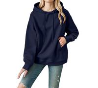Maglia a maniche lunghe da donna, in cotone, larga, oversize, con cappuccio, con cappuccio, per il tempo libero, con tasche, Vino, XXXXL