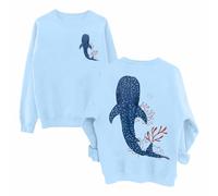 Maglia a maniche lunghe da donna in stile retrò con motivo floreale, Azzurro, XL