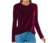 Maglia a maniche lunghe da donna, in tinta unita, colore oro, velluto, a maniche lunghe, calda, basic, per l'inverno, vestibilità regolare, comoda e casual, P-ink, XXXL